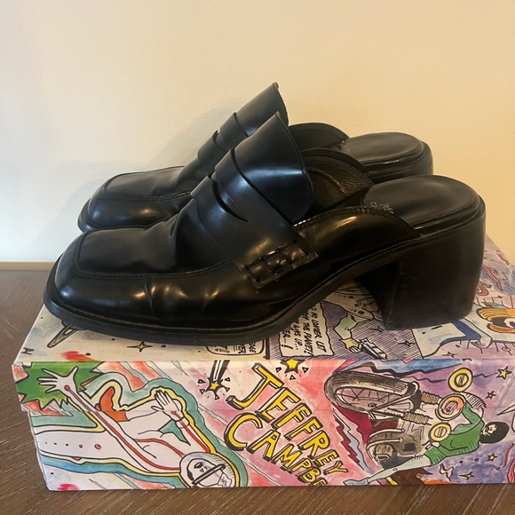 JEFFREY CAMPBELL Ecole Loafer Heel in Black Box size 7